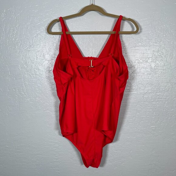 Catalina Women Plus Size 3X Red Lace Up One Piece Swimsuit Padded Swim Beach - Picture 5 of 9
